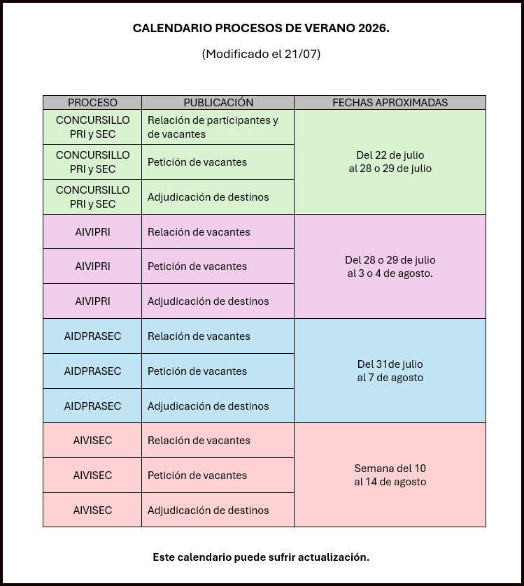 Calendario Verano